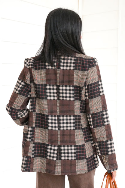 Plus/Reg Plaid Long Sleeve Knit Jacket