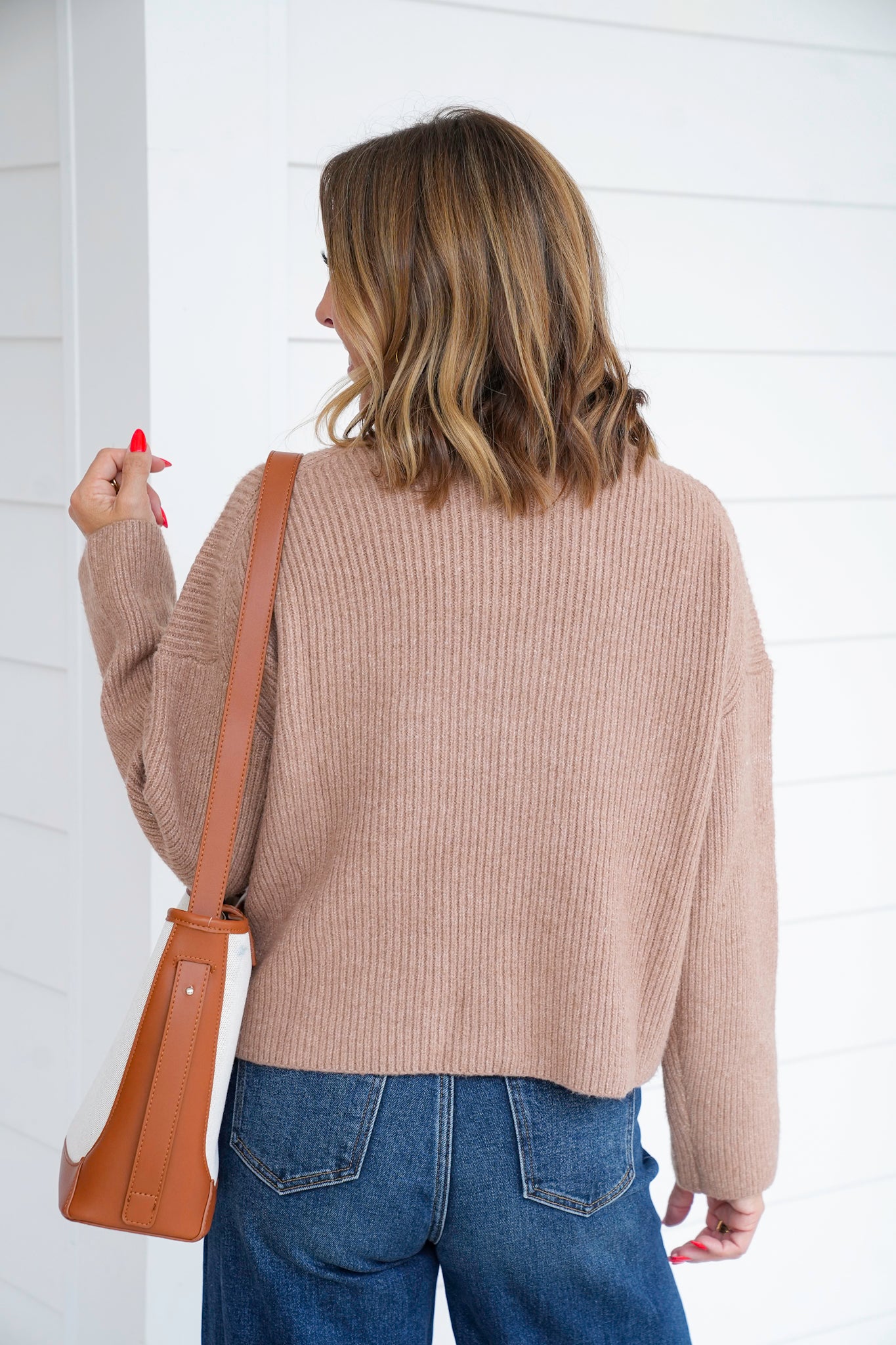 Ribbed Long Sleeve Mock Neck Knit Sweater