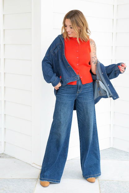 Ribbed Knit Button Up Tank Top