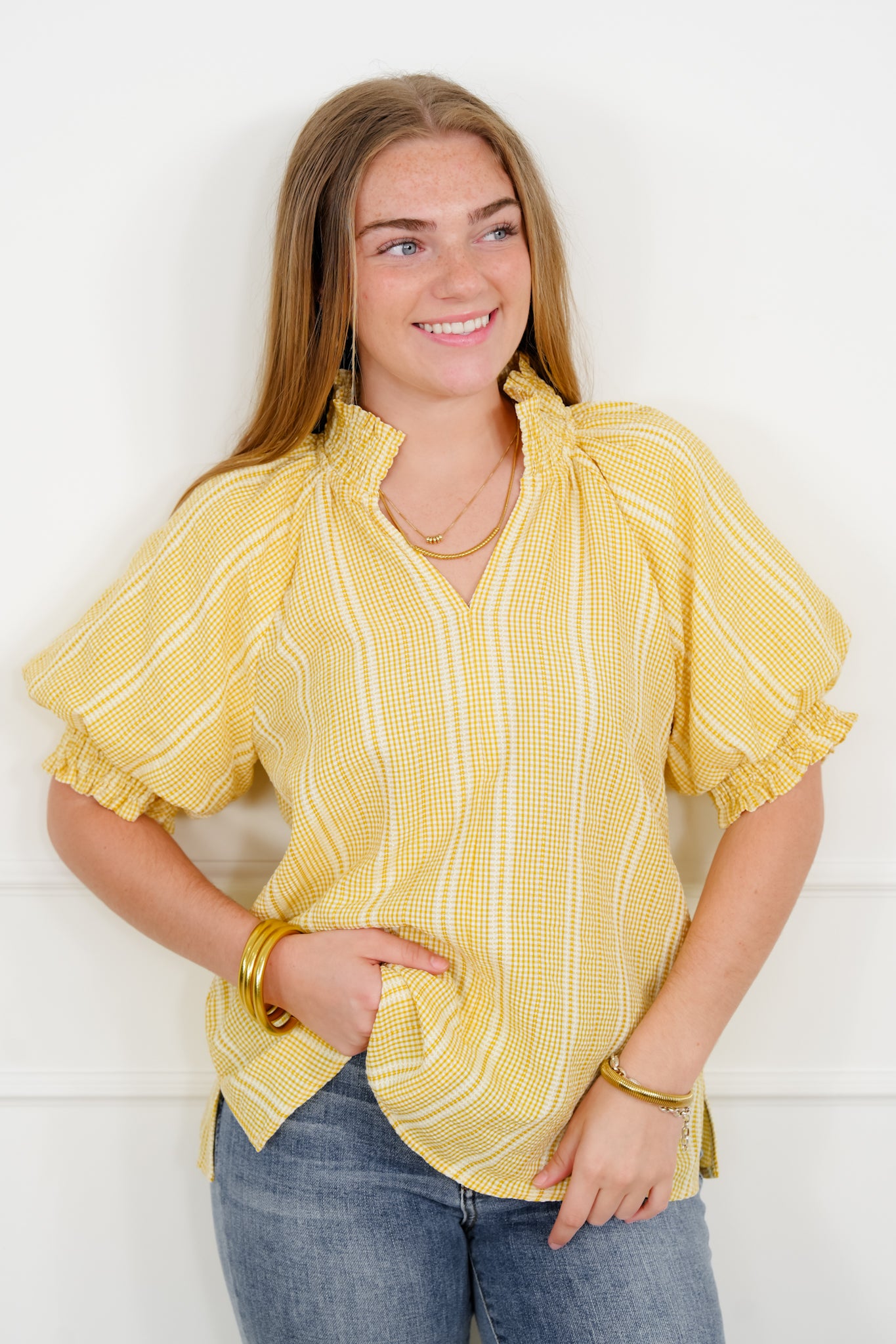 Stripe Short Sleeve Top with Ruffle Detail