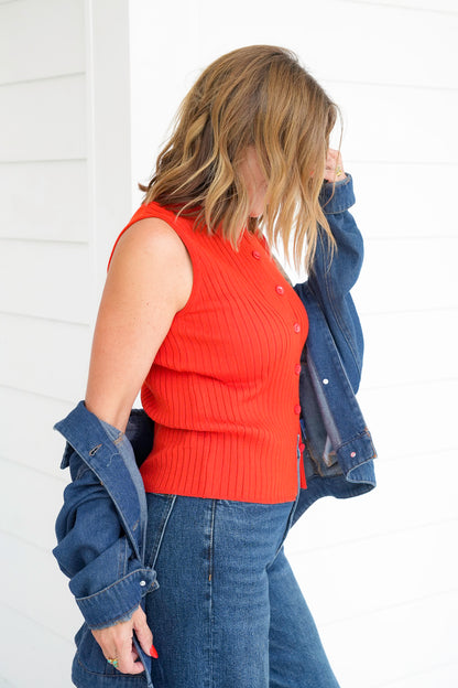 Ribbed Knit Button Up Tank Top