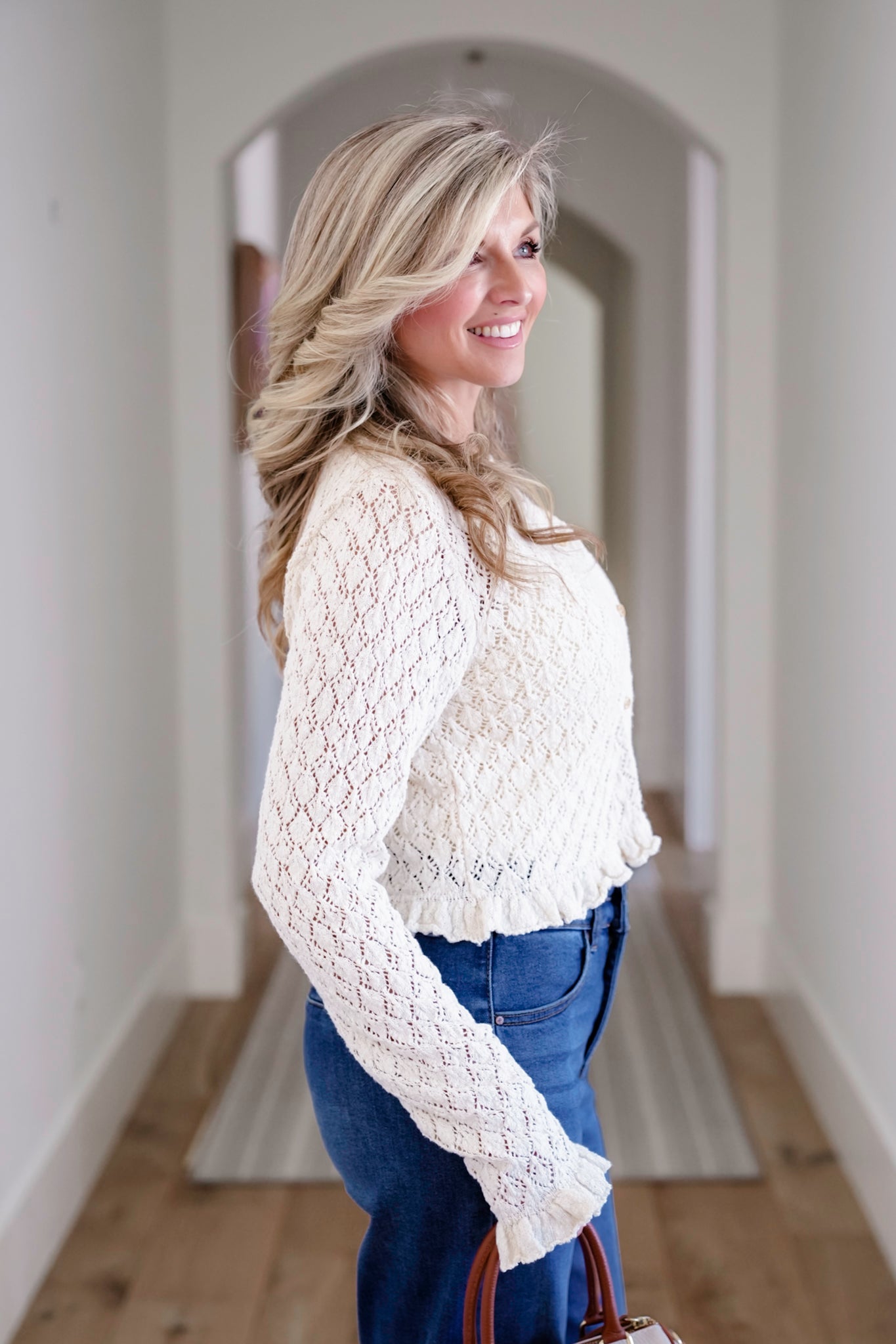 Knit Long Sleeve Button Down Ruffle Trim Cardigan – Freckled Poppy