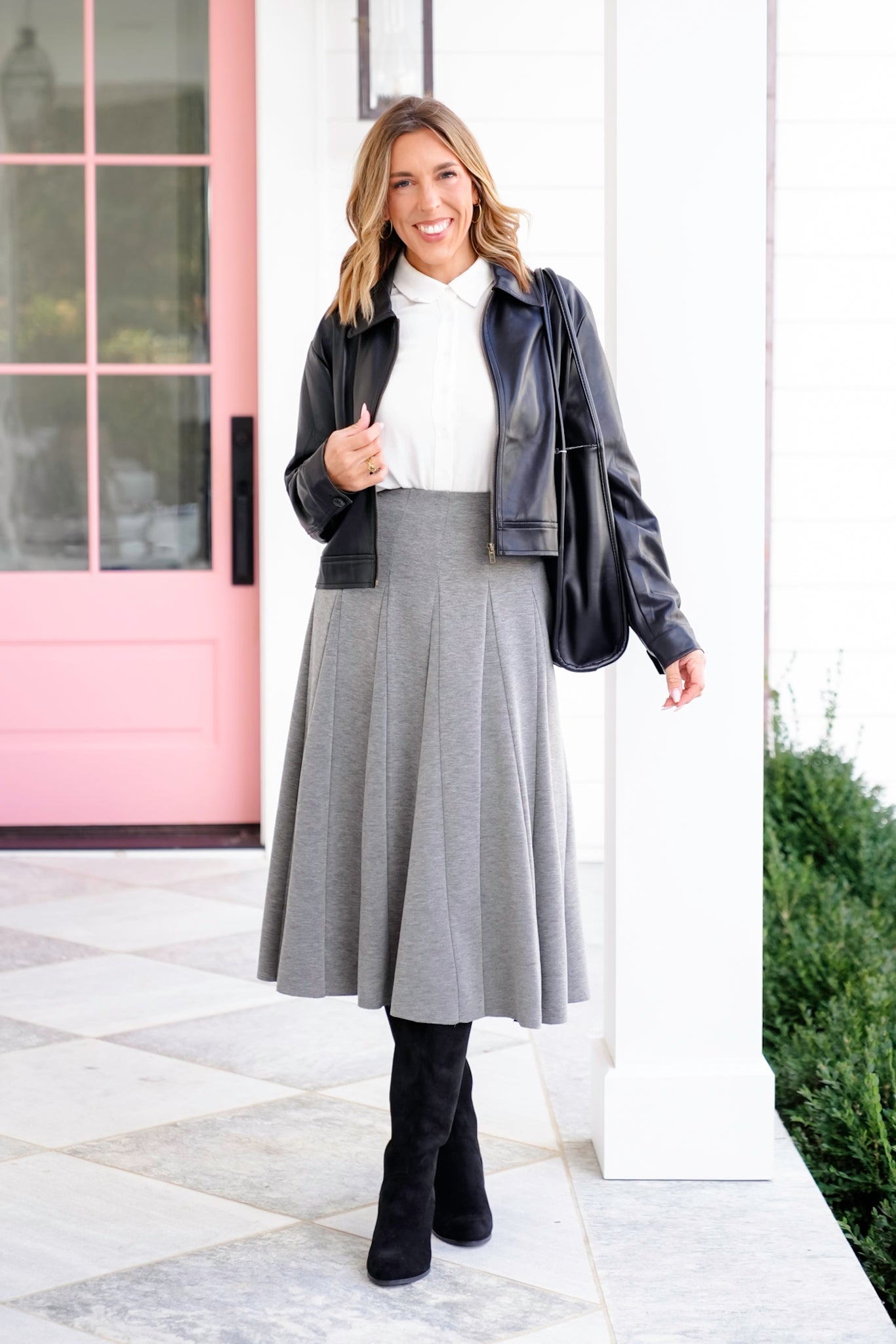 Knit Elastic Waist Pleated Midi Skirt