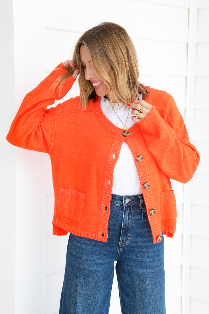 Long Sleeve Button Down Cardigan with Patch Pockets