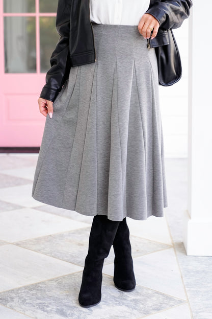 Knit Elastic Waist Pleated Midi Skirt
