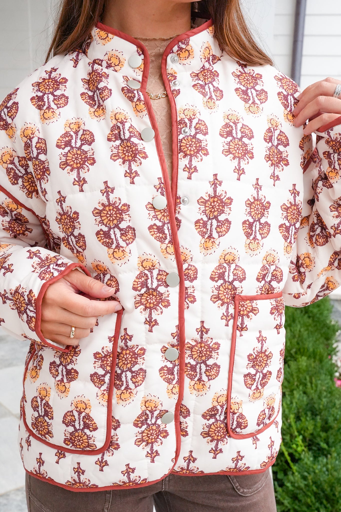 Floral Long Sleeves Button Down Jacket
