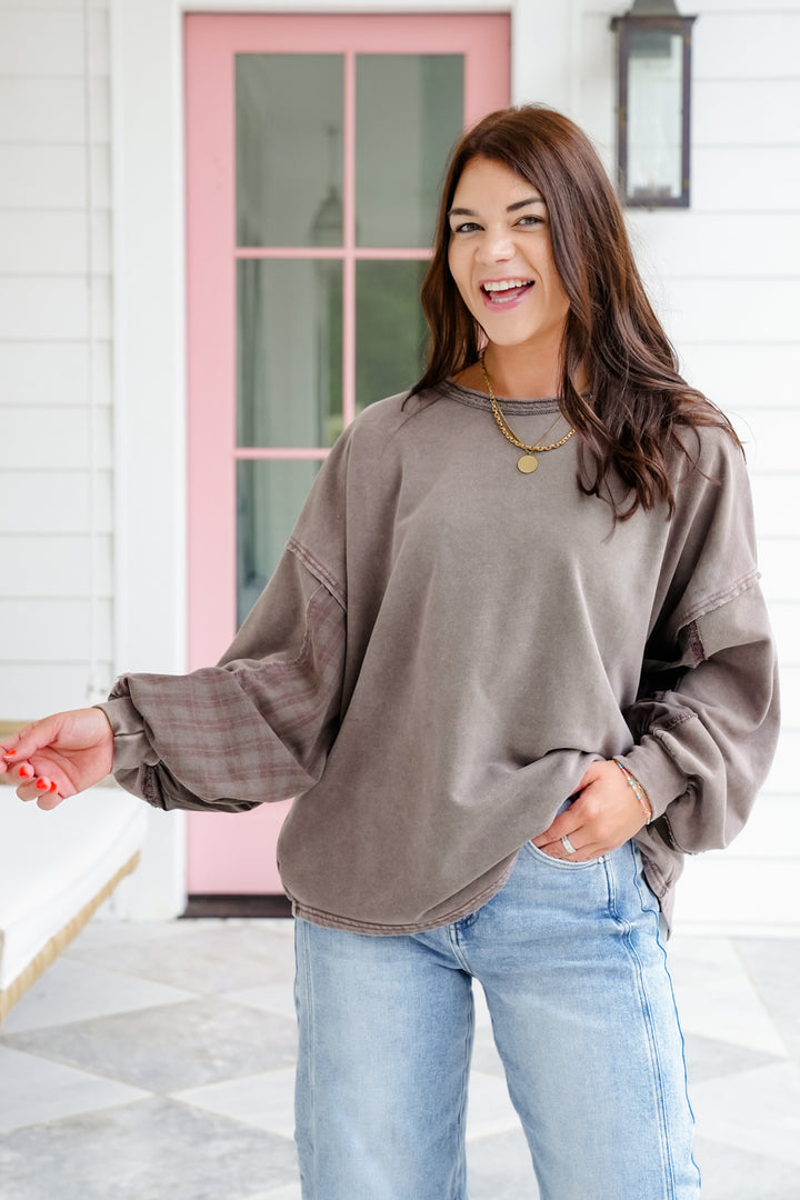 Long Sleeve Pullover Top with Floral Detail