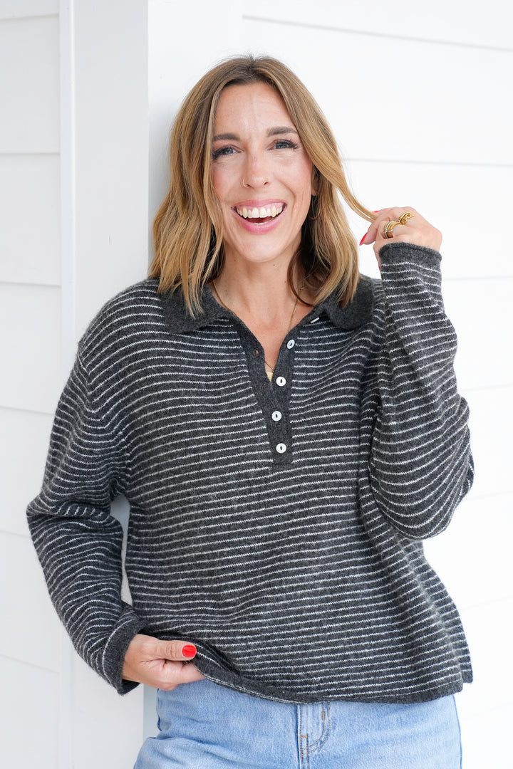 Stripe Long Sleeve Button Up Sweater