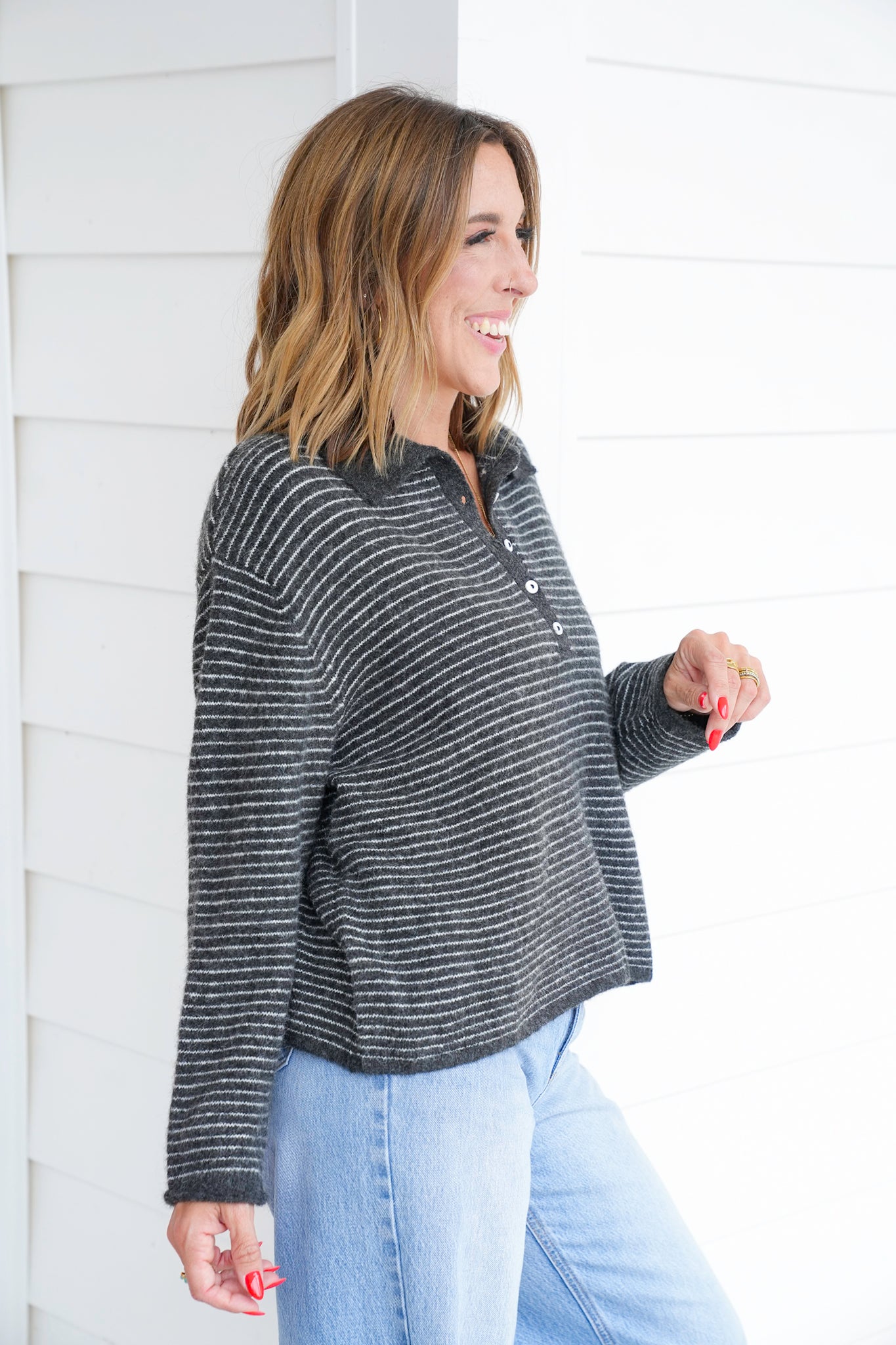 Stripe Long Sleeve Button Up Sweater