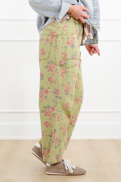 Floral Print Cropped Pants with Braided Rope Belt