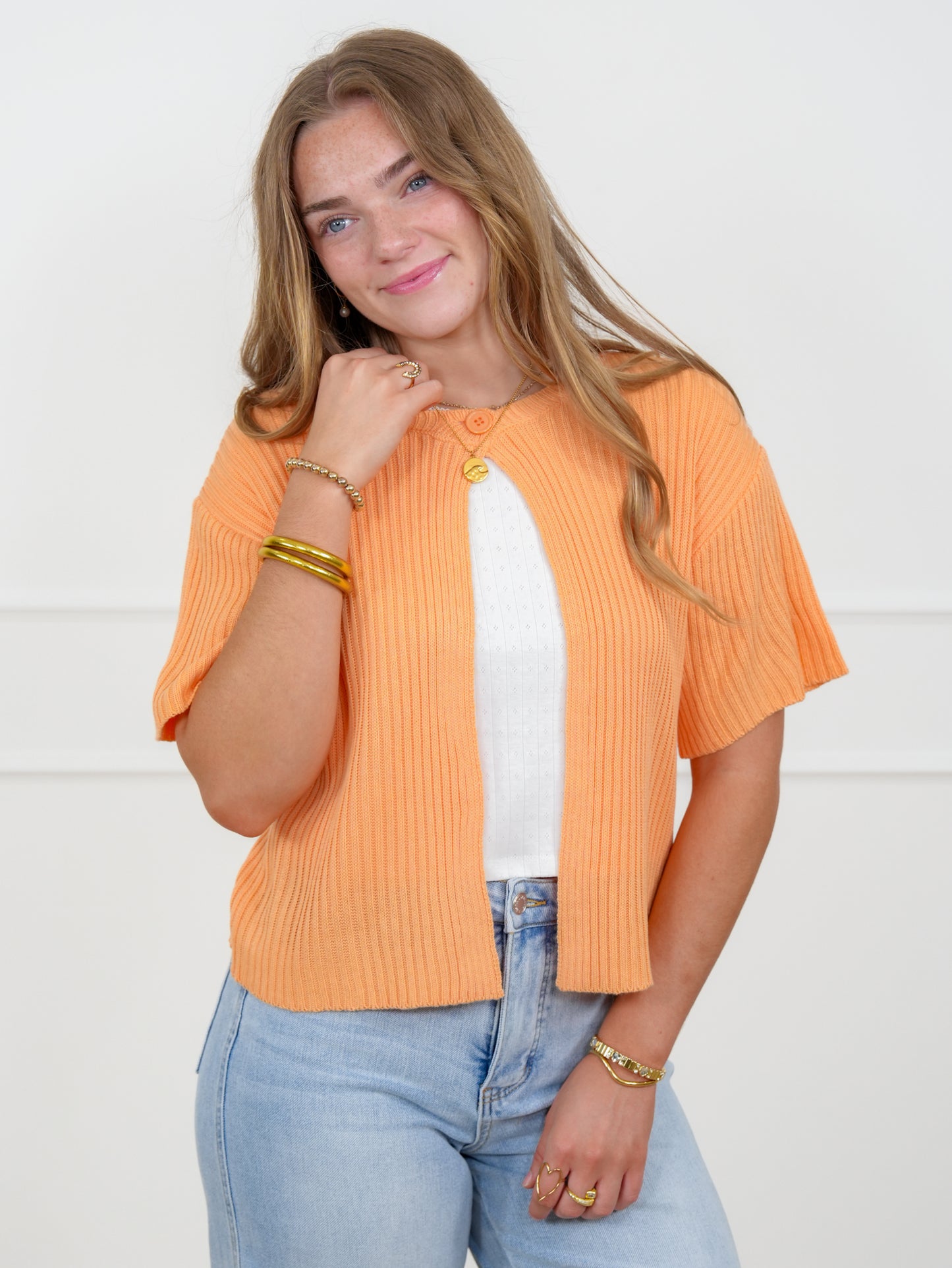 Knit Short Sleeve One Button Cardigan