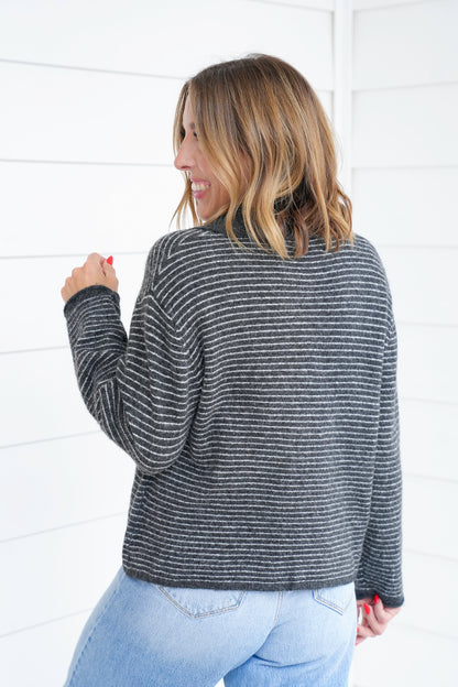 Stripe Long Sleeve Button Up Sweater