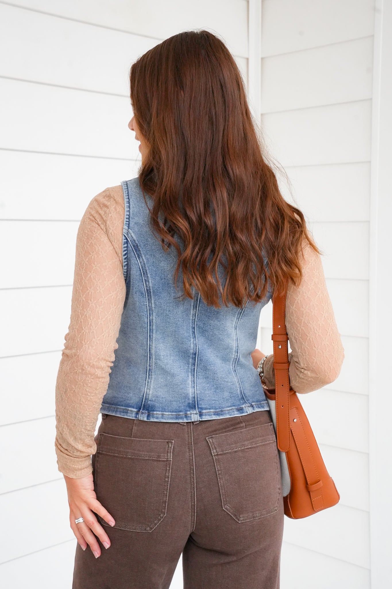 Risen Medium Wash V Neck Button Down Vest