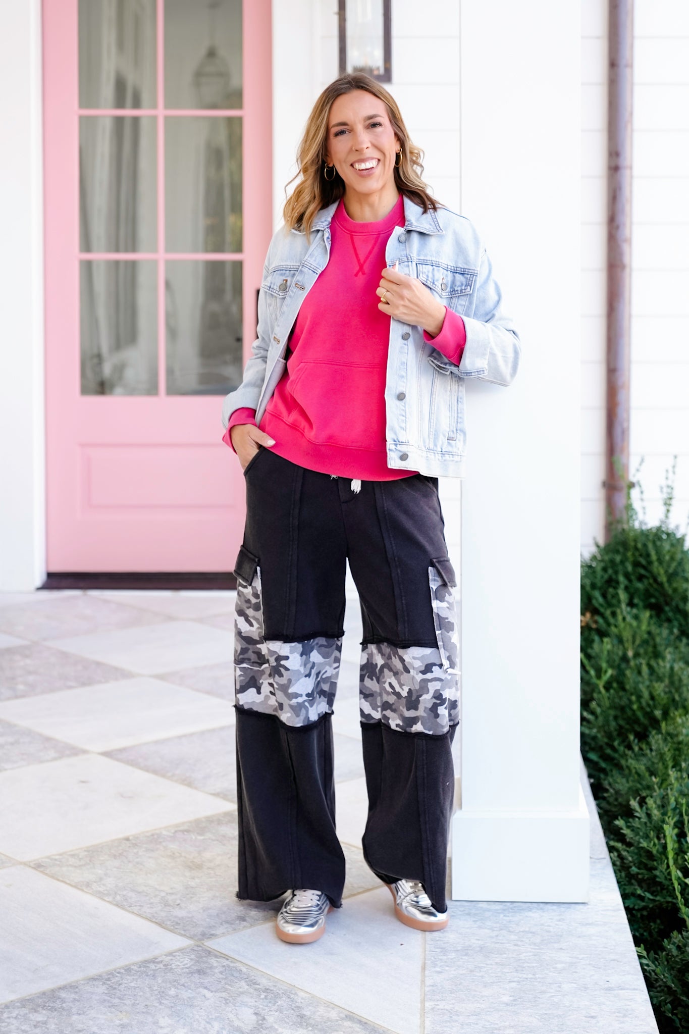 POL French Terry Straight Fit Pants with Camo