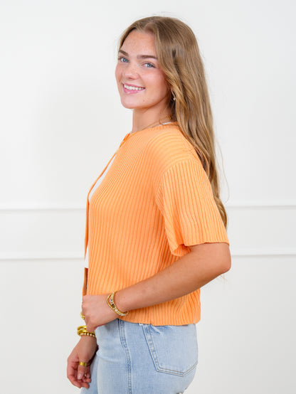 Knit Short Sleeve One Button Cardigan