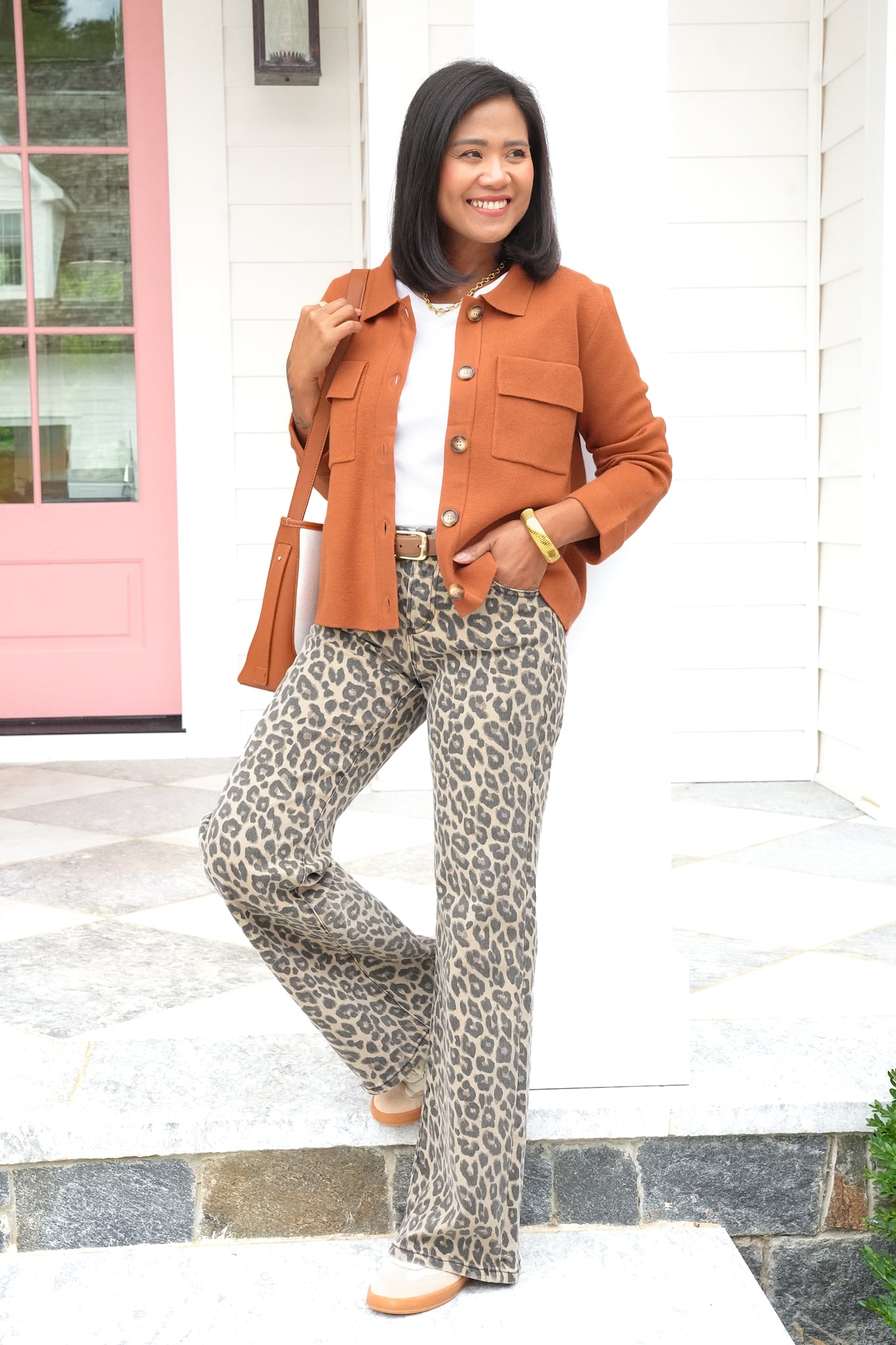 Plus/Reg Knit Long Sleeve Button Down Top
