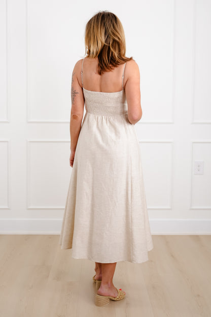 Plus/Reg Beige Sleeveless Midi Dress