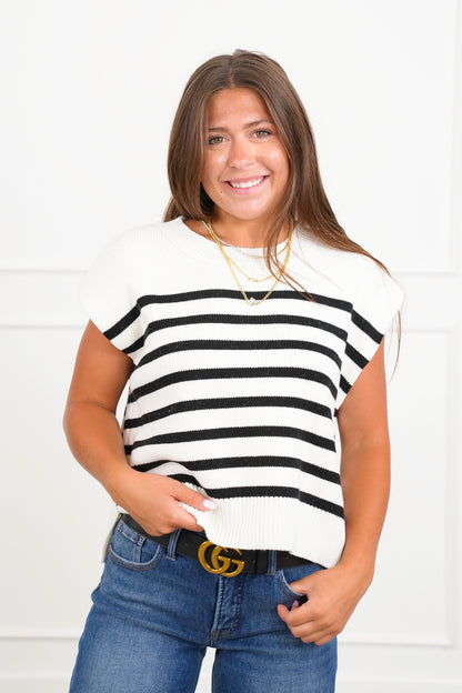 Door Buster! Zenana Oversized Crew Neck Stripe Sweater Vest