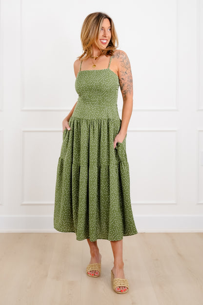 Plus/Reg Polka Dot Print Sleeveless Midi Dress