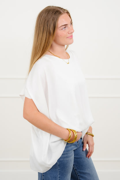 Plus/Reg White Short Sleeve Round Neck Top