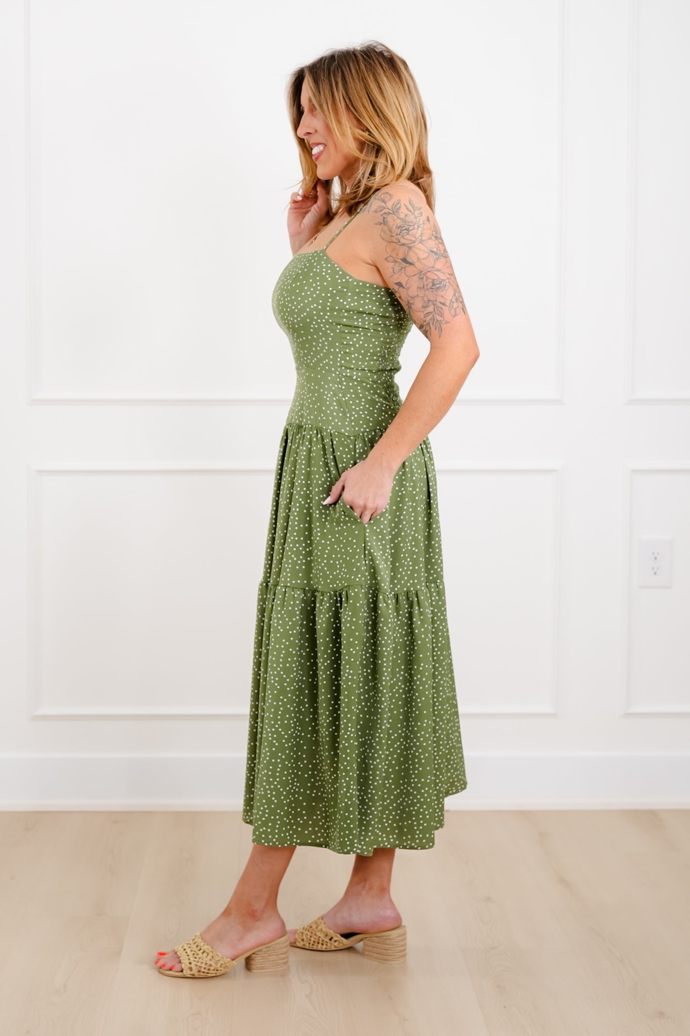 Plus/Reg Polka Dot Print Sleeveless Midi Dress