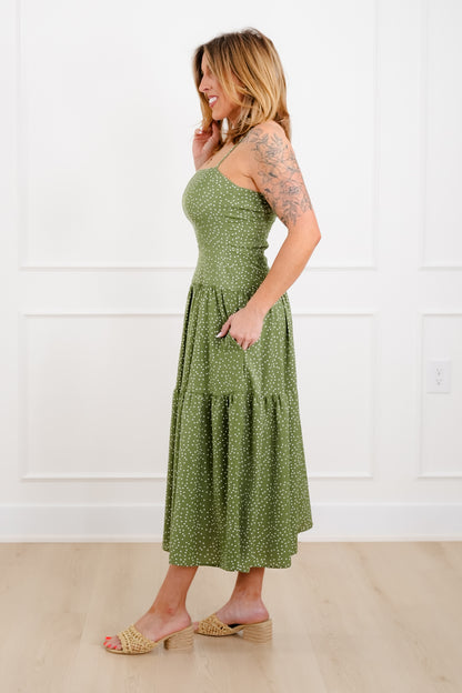 Plus/Reg Polka Dot Print Sleeveless Midi Dress