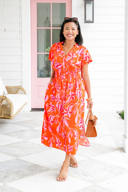 Floral Short Sleeve Button Down Maxi Dress