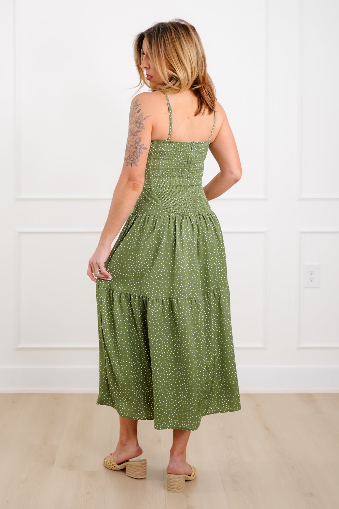 Plus/Reg Polka Dot Print Sleeveless Midi Dress