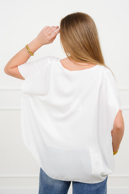 Plus/Reg White Short Sleeve Round Neck Top