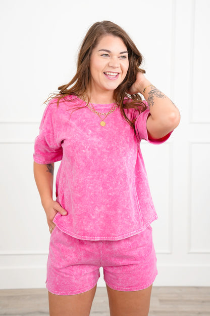 Door Buster! Zenana Halo Snow Washed Short Sleeve Tee and Shorts Set