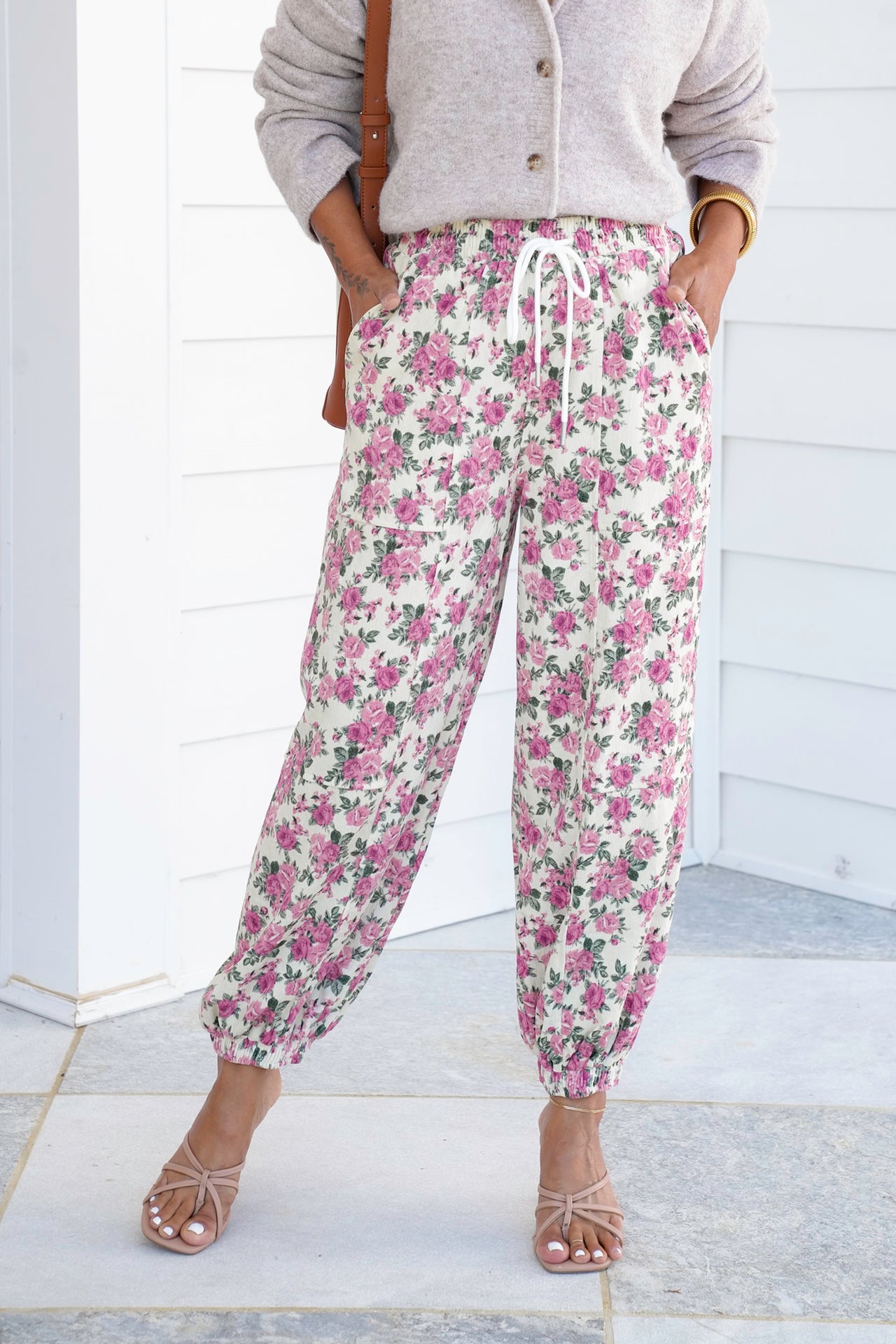 Floral Print Elastic Waist Jogger Pants