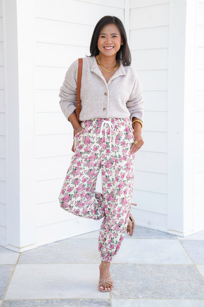 Floral Print Elastic Waist Jogger Pants