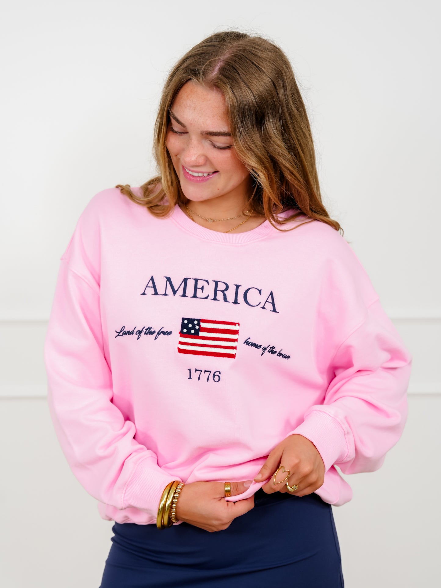Embroidered "USA" Long Sleeve Pullover