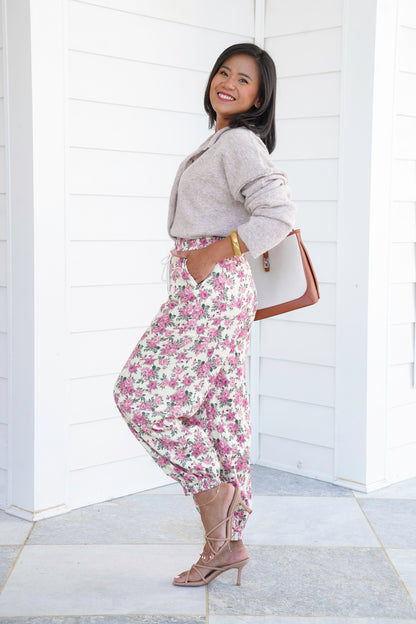 Floral Print Elastic Waist Jogger Pants