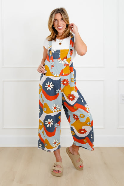 Flower Print Washed Twill Overalls