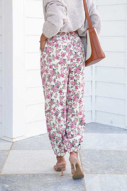 Floral Print Elastic Waist Jogger Pants