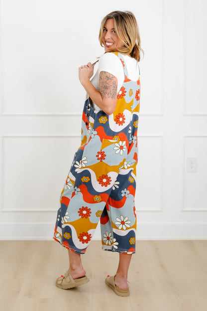 Flower Print Washed Twill Overalls
