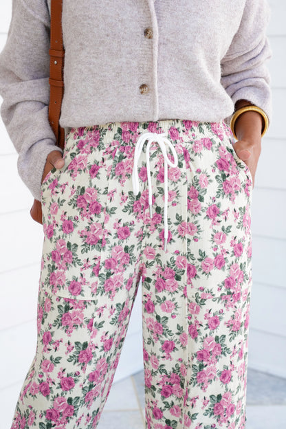 Floral Print Elastic Waist Jogger Pants