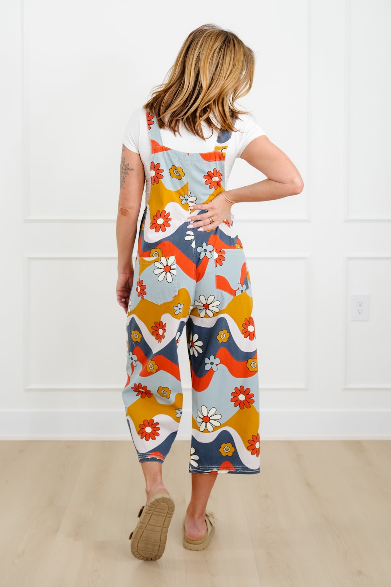 Flower Print Washed Twill Overalls