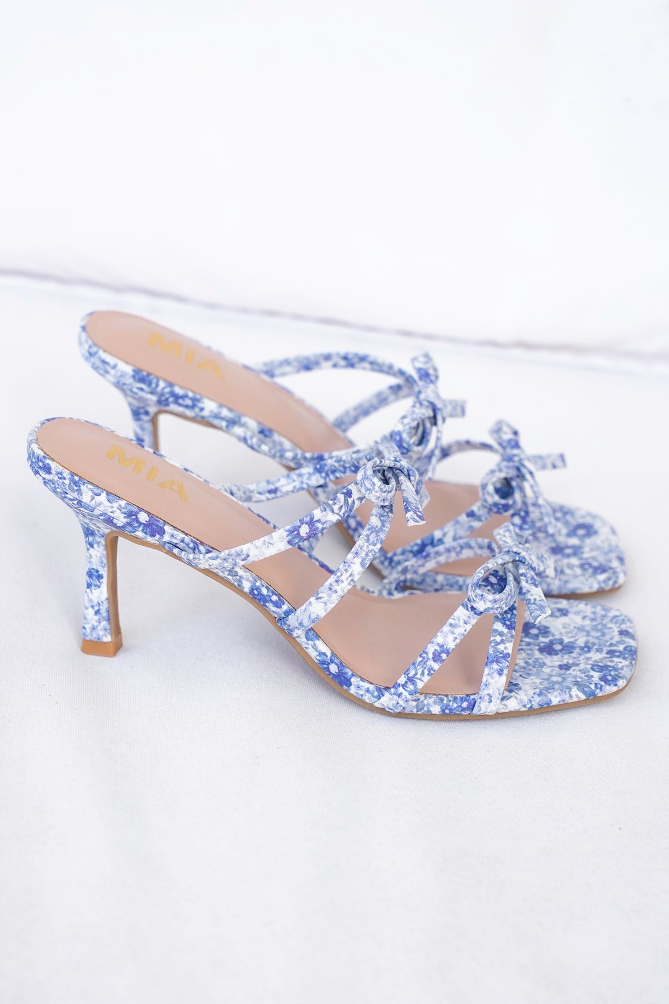 MIA Floral Strappy High Heel Sandals with Bow Detail
