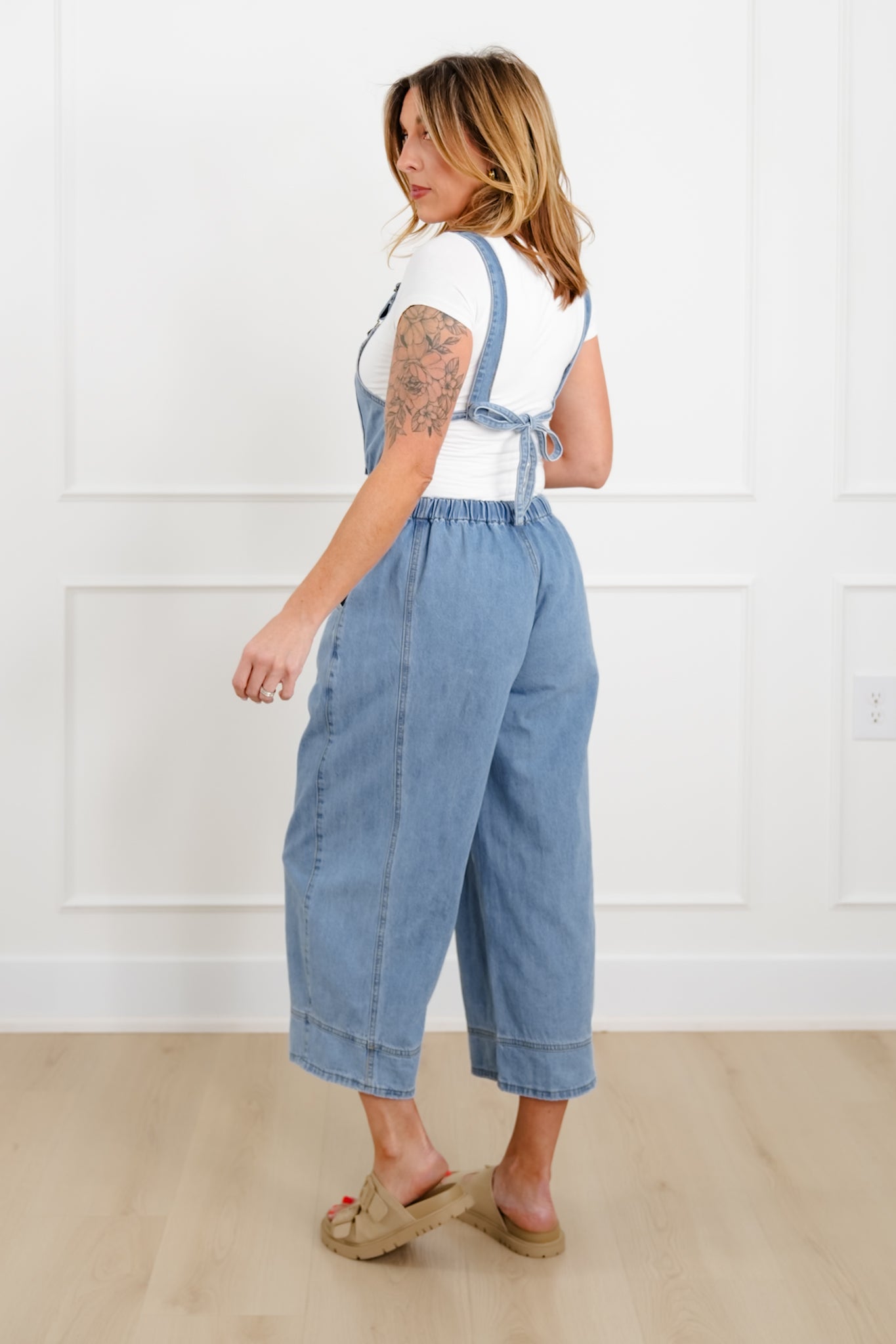 Sleeveless Open Back Overalls with Drawstring