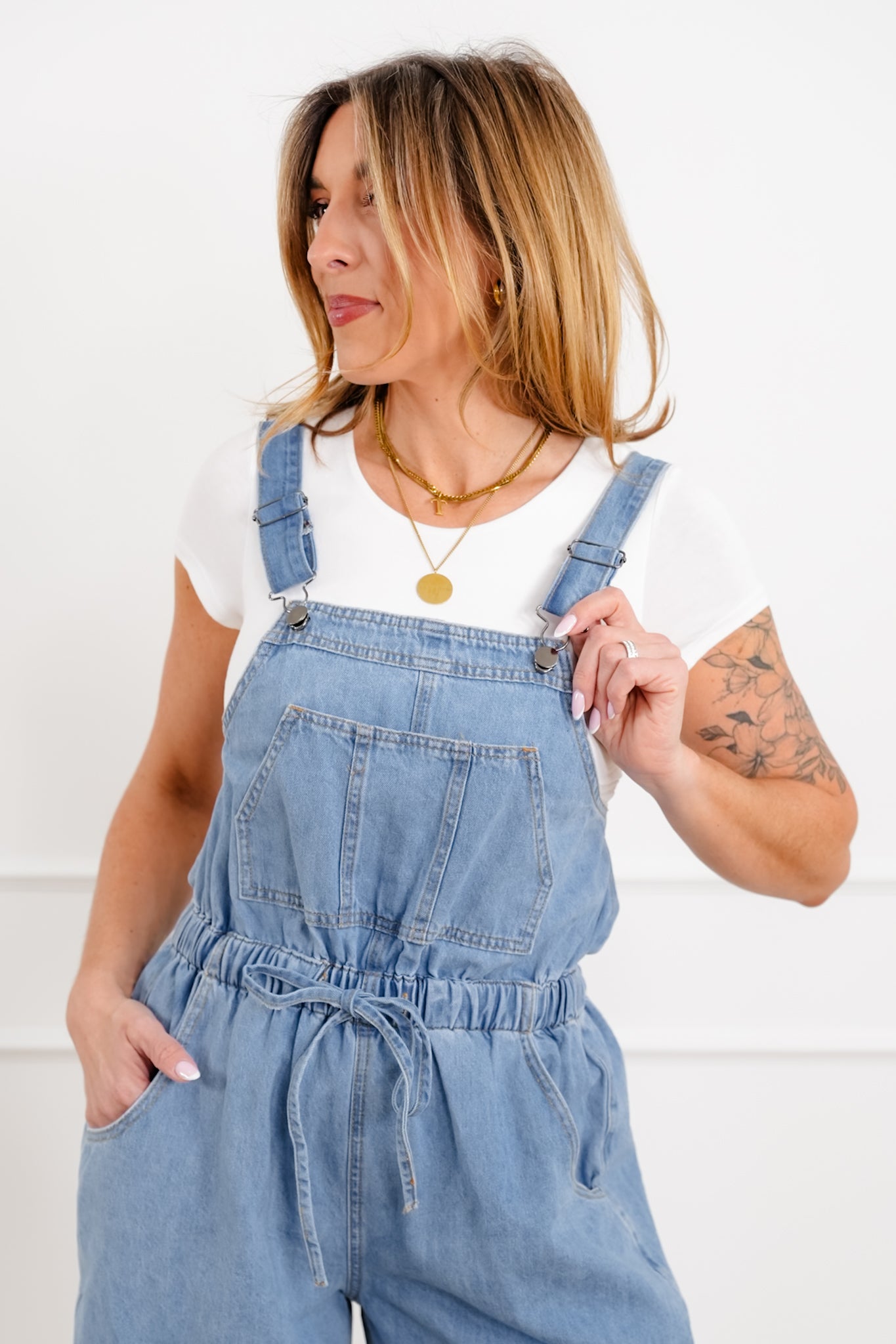 Sleeveless Open Back Overalls with Drawstring