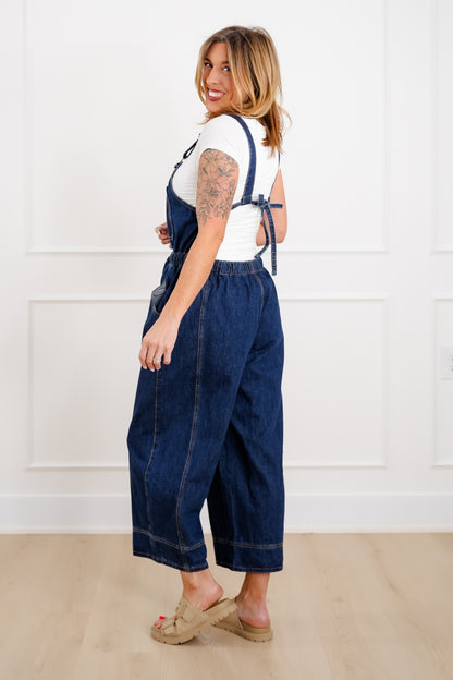 Sleeveless Open Back Overalls with Drawstring