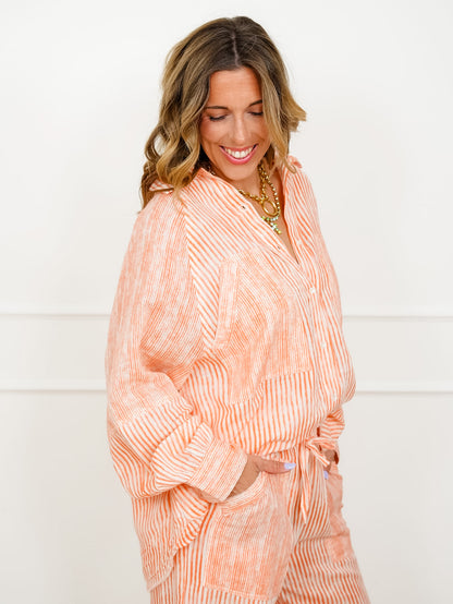 POL Stripe Long Sleeve Button Up Top