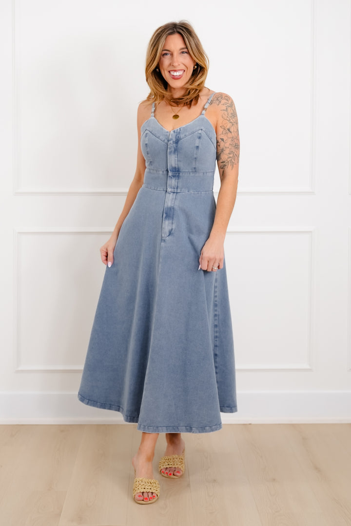 Medium Wash Sleeveless A-Line Maxi Dress