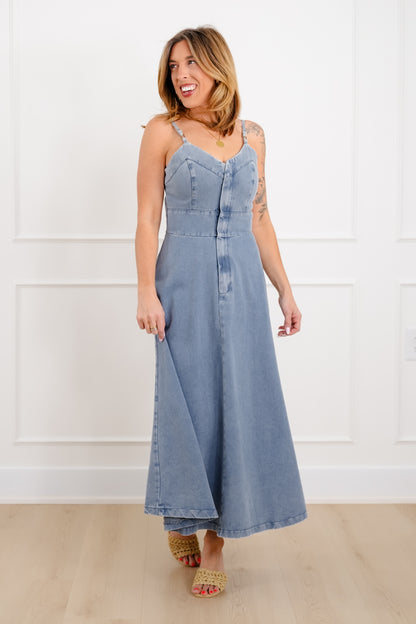 Medium Wash Sleeveless A-Line Maxi Dress