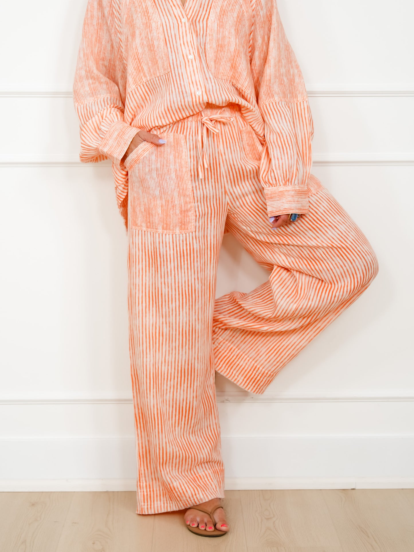 POL Stripe Elastic Waist Woven Pants