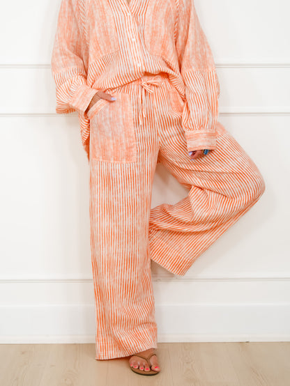POL Stripe Elastic Waist Woven Pants