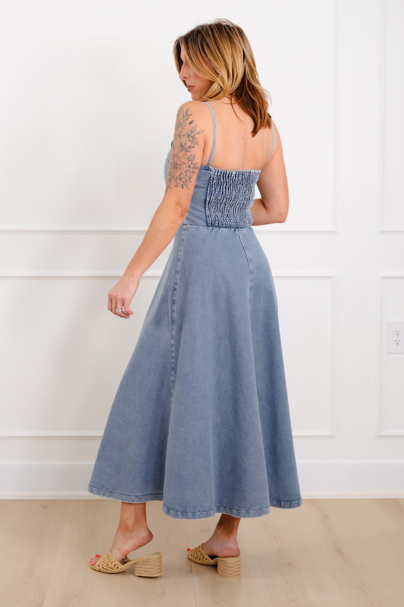 Medium Wash Sleeveless A-Line Maxi Dress