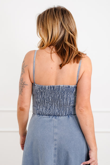 Medium Wash Sleeveless A-Line Maxi Dress